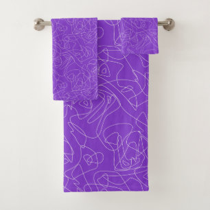 weiße abstrakte gebogene Linien auf violettem Hint Badhandtuch Set