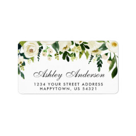 Weiße Adresse für Aquarellblumen Adressaufkleber