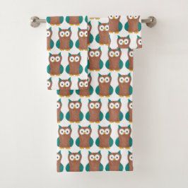 Weiße alte Brown Hoot Bird Animal Print Badhandtuch Set
