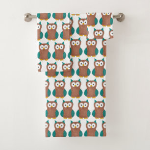 Weiße alte Brown Hoot Bird Animal Print Badhandtuch Set