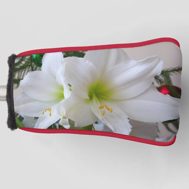 Weiße Amaryllis und Weihnachtsbaum Golf Headcover (Vorderseite)