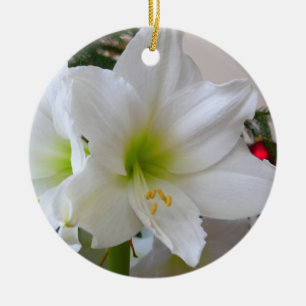 Weiße Amaryllis und Weihnachtsbaum Keramik Ornament