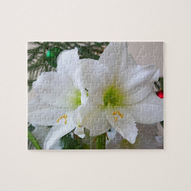 Weiße Amaryllis und Weihnachtsbaum Puzzle (Horizontal)
