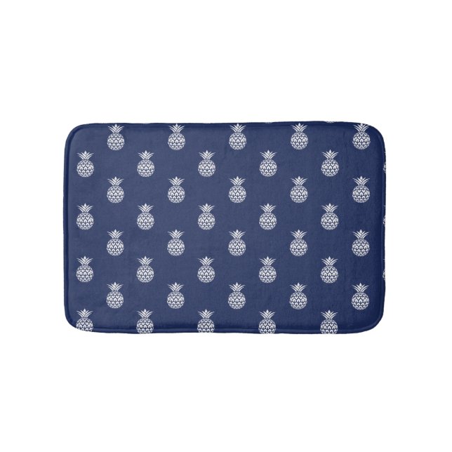 Weiße Ananas auf Navy Blue Badematte (Vorderseite)