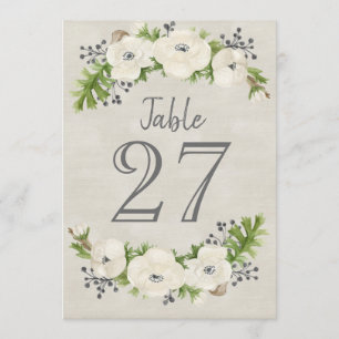 Weiße Anemone Aquarell Blumen Tischkartennummer Einladung