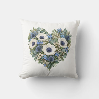 Weiße Anemone Blaue Distel Herz Wurfkissen Kissen