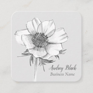 Weiße Anemone Blume Schwarz Grau Botanisch Quadratische Visitenkarte