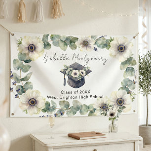 Weiße Anemone Eukalyptus Aquarell Abschlussmütze Banner