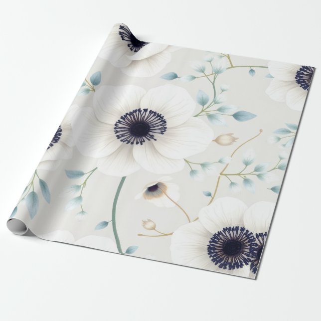 Weiße Anemone & Eukalyptus Ostern  Geschenkpapier (Ungerollt)