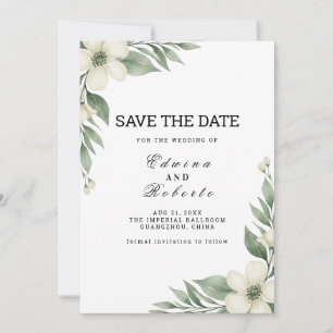 Weiße Anemone Florale Grün Save-the-Date-Karte Save The Date