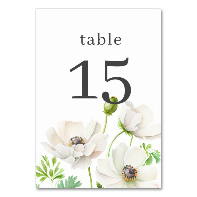 Weiße Anemonen-Blumen-Tischnummer Tischnummer (Vorderseite)
