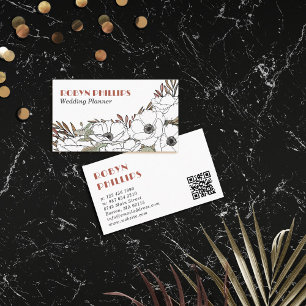 Weiße Anemonen Boho-Palette Grün QR-Code Visitenkarte