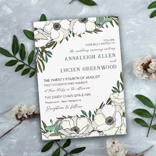 Weiße Anemonen Eukalyptus Traditionelle Hochzeit Einladung
