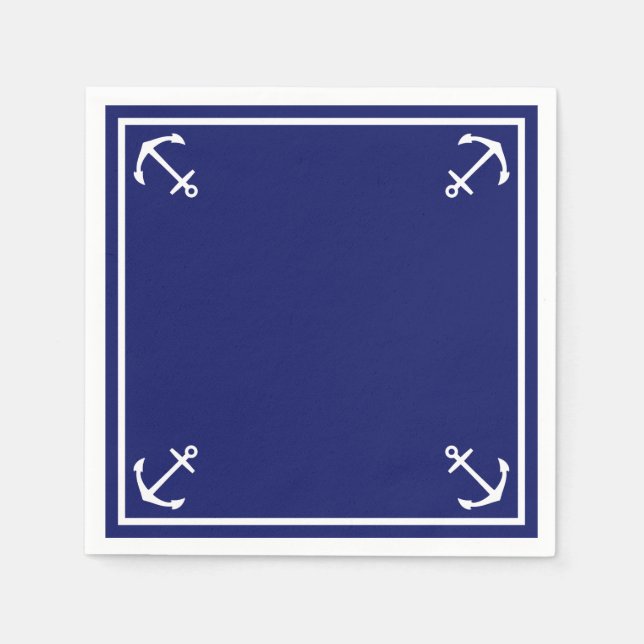 Weiße Anker auf blauem, individualisierbarem Cockt Serviette (Vorderseite)