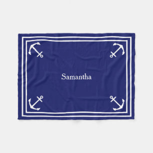 Weiße Anker auf Navy Blue Personalisiert Fleecedecke