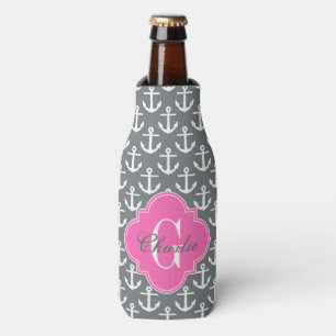 Weiße Anker, Heißrosa 1I Namensmonogramm Flaschenkühler