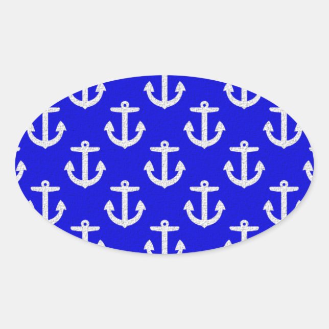 Weiße Anker mit blauem Hintergrund Ovaler Aufkleber (Vorderseite)