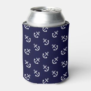 Weiße Anker Navy Blue Background Pattern Dosenkühler