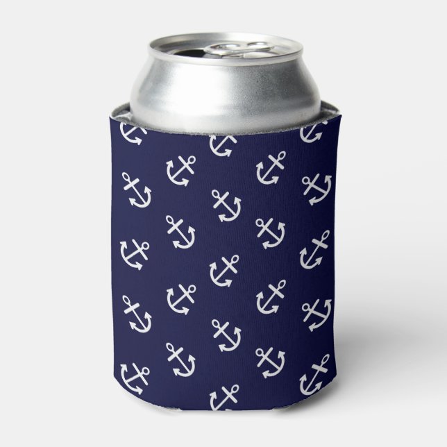 Weiße Anker Navy Blue Background Pattern Dosenkühler (Kanne Vorderseite)
