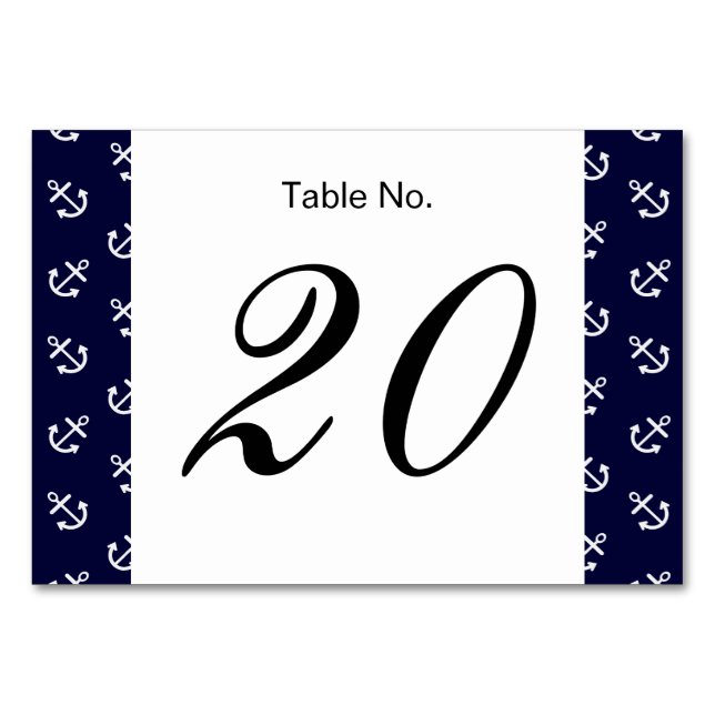 Weiße Anker Navy Blue Background Pattern Tischnummer (Vorderseite)