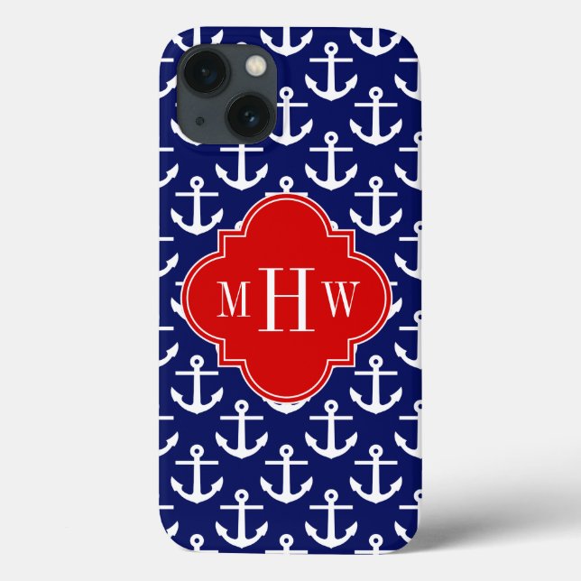 Weiße Anker Navy Blue, Red 3 Initial Monogram Case-Mate iPhone Hülle (Rückseite)