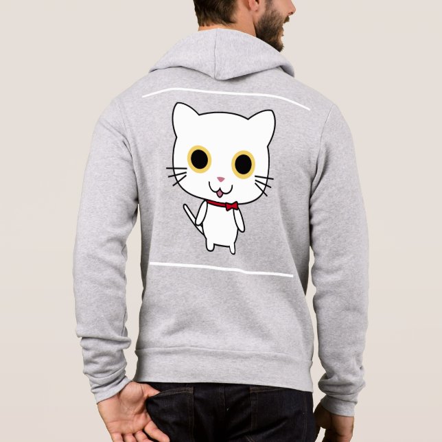 Weiße anthropomorphe Katze Hoodie (Rückseite)