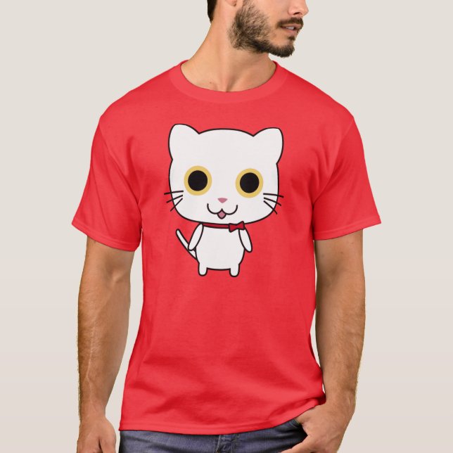 Weiße anthropomorphe Katze T-Shirt (Vorderseite)