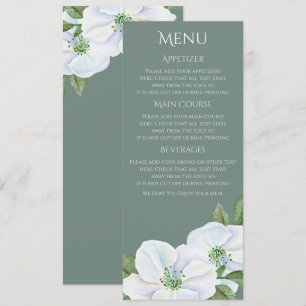 Weiße Apfelblüten-Menükarte für die Hochzeit Einladung