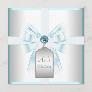 Weiße aquamarine blaues Baby-Taufe-Taufe Einladung