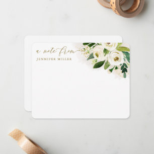 Weiße Aquarell-Blumen Schrift Mitteilungskarte