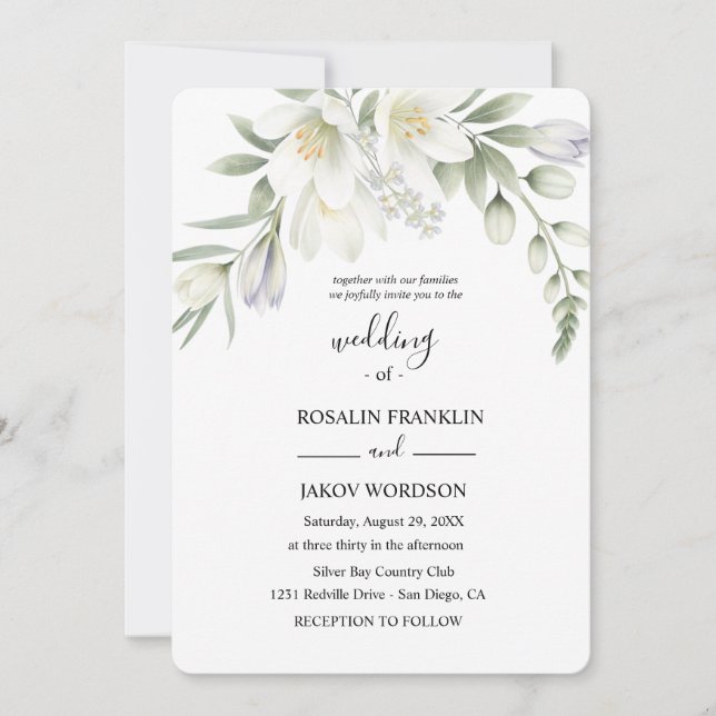 weiße Aquarell-Hochzeit Einladung (Vorderseite)
