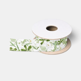 Weiße Aquarellblumen 2 Satinband