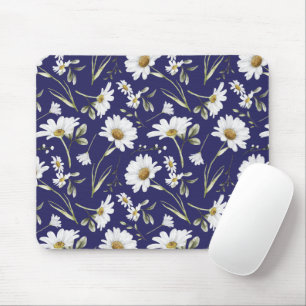 Weiße Aquarellblumen Mousepad