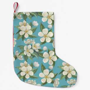 Weiße Aquarellfarben Blume Grüne Blätter Kleiner Weihnachtsstrumpf