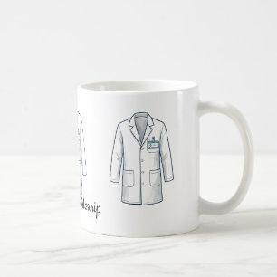 Weiße Arzttunika mit türkisfarbenem Ausweis Kaffeetasse