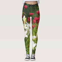 Weiße asiatische Lilien-roter Bienen-Balsam Leggings