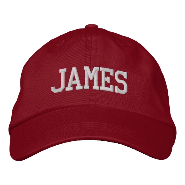 Weiße Athletik-Block-Monogramm-Name nach Wunsch Bestickte Baseballkappe (Vorderseite)