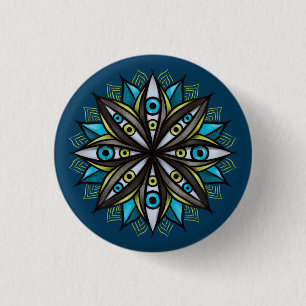 Weiße Augen Mandala Art - Trippy Blume Blue Green Button