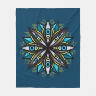 Weiße Augen Mandala Art - Trippy Blume Blue Green Fleecedecke