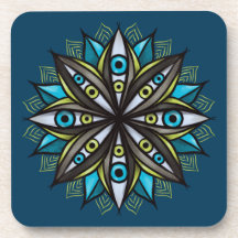 Weiße Augen Mandala Art - Trippy Blume Blue Green