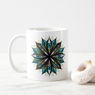 Weiße Augen Mandala Art - Trippy Blume Blue Green Kaffeetasse