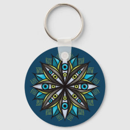 Weiße Augen Mandala Art - Trippy Blume Blue Green Schlüsselanhänger