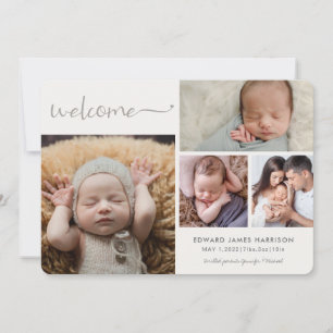 Weiße Baby-Ankündigung Fotocollage-Karte Ankündigung