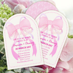 Weiße Baby-Party-Bogen mit rosa Schleife Einladung