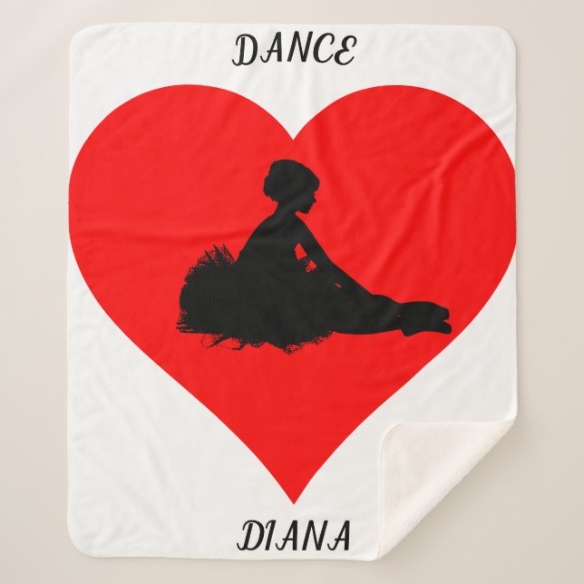 Weiße Ballerina Decke mit rotem Herz. Sherpadecke (Vorderseite)