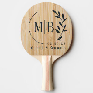 Weiße Bambusblatt-Hochzeitsmonogramm Tischtennis Schläger