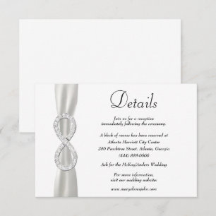 Weiße Band-Diamant-Infinity-Hochzeitsdetails Begleitkarte