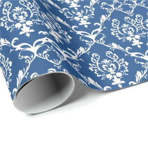 Weiße Barock-Damaske mit individuellem blauen Hint Geschenkpapier