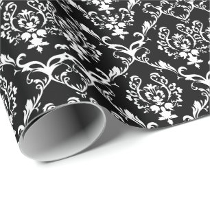 Weiße Barock-Damaske mit individuellem schwarzen H Geschenkpapier
