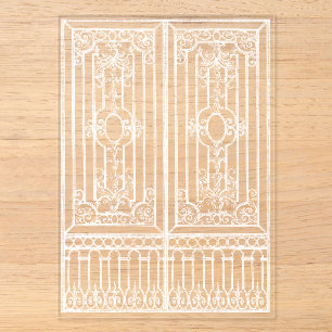 Weiße barocke Torillustration Overlay Hochzeit Acryleinladungen